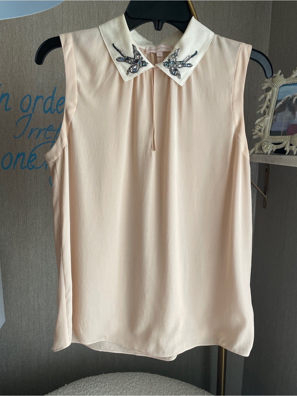 Celebrity- and TV-Worn Rebecca Taylor Beaded-Collar Sleeveless Blush Blouse - Picture 6 of 16